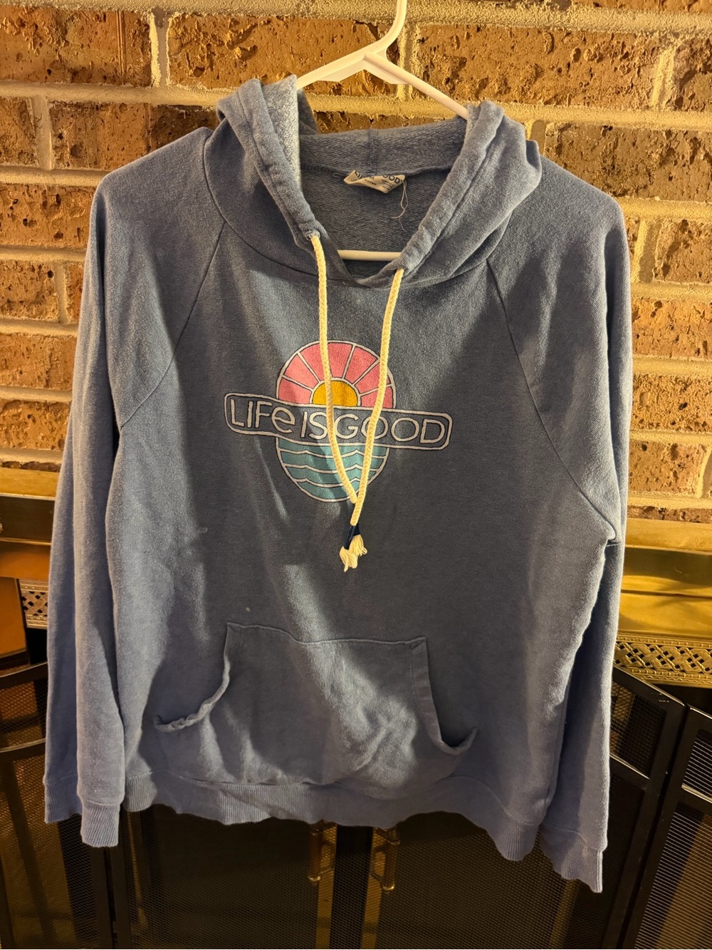 Life Is Good Blue Pullover Hoodie with Sun & Wave Logo